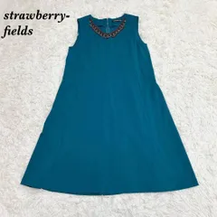 【美品】ストロベリーフィールズ サイズF ビジューAラインワンピース ブルー