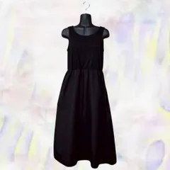 Rose farm　ローズファーム　ワンピース　ブラック　レディース　ひざ下丈　ロング　ノースリーブ　ギャザー　ラウンドネック　Mサイズ