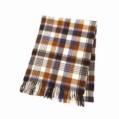 【中古】ジョシュアエリス Joshua Ellis カシミヤ チェック マフラー ブラウンxホワイト【メンズ】