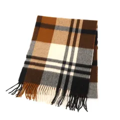 【中古】ジョシュアエリス Joshua Ellis カシミヤ チェック マフラー ライトブラウンxブラック【メンズ】