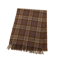 【中古】ジョシュアエリス Joshua Ellis カシミヤ チェック マフラー ブラウンxブルー【メンズ】