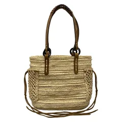 Sans-Arcidet(サンアルシデ) トートバッグ美品  - ベージュ×ダークブラウン かごバッグ レザー