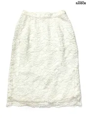 古着 無地 総レース 膝丈 スカート ベージュ (btu2601073)