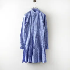 美品 ポロ ラルフローレン POLO RALPH LAUREN コットン レジメンストライプ 裾フレア シャツワンピース 2 ブルー┃【2400014801354】のサムネイル