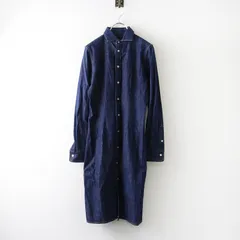 美品 ポロ ラルフローレン POLO RALPH LAUREN コットンデニムシャツワンピース 2 インディゴブルー┃裾フレア【2400014801361】