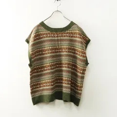 美品 サマンサモスモス Samansa Mos2 SM2 ジャカード前後着ニットベスト F＼カーキ ウール フェアアイル【2400014804331】
