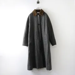2022AW ユニ yuni 襟コーデュロイ グレンチェックウールコート F＼グレー ロング ジャケット アンビデックス【2400014781250】