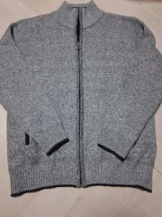 グレー ニット ジップアップ カーディガン M