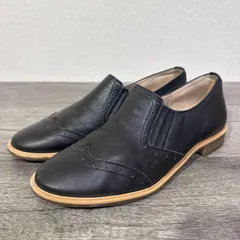 あしながおじさん 本革 サイドゴア ウィングチップシューズ スリッポン 革靴 22.5cm ブラック