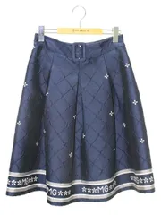 エムズグレイシー 117113 スカート 38 ネイビー フラワーモチーフ ベルトデザイン ロゴ ITO1GZM8M6NS