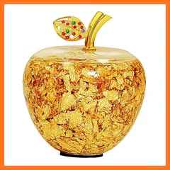 【新品】 [TradeWind] 運気アップ 風水 開運 幸運林檎 リンゴ インテリア クリスタル 置物 サンキャッチャー ギフト プレゼント（金箔 ゴールド） 0