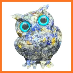 【新品】 オルゴナイト フクロウ 置物、天然石さざれ金箔入り、樹脂製、高さ5.8×幅4.8×奥行4cm、約100g、4種類から選択可能 (ラピスラズリ) 0