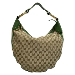 GUCCI(グッチ) ショルダーバッグ GG柄,バンブー 131168 ベージュ×ダークブラウン×グリーン レザー