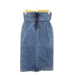 N.Natural Beauty Basic N.ナチュラルビューティーベーシック スカート デニム タイト ミモレ ロング ストレッチ ハイウエスト レースアップ 太ベルト ウエストマーク S 青 ブルー /AH1