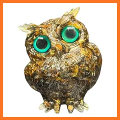 【新品】 オルゴナイト フクロウ 置物、天然石さざれ金箔入り、樹脂製、高さ5.8×幅4.8×奥行4cm、約100g、4種類から選択可能 (タイガーアイ) 1