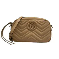 GUCCI(グッチ) ショルダーバッグ美品  GGマーモント 447632 ベージュ チェーンショルダー レザー