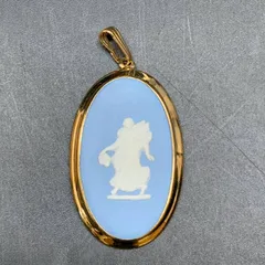 美品Wedgwood ウェッジウッド ペンダントトップ ネックレス 陶器 ENGLAND ゴールドカラー台座 ジャスパーブルー
