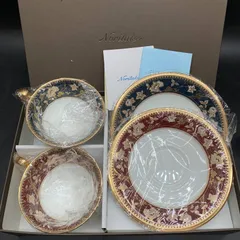 Noritake ノリタケ サブライム ペアカップ＆ソーサー ギフトボックス入り ティーカップ コーヒーカップ 椀皿　花柄 鉄紺 海老茶