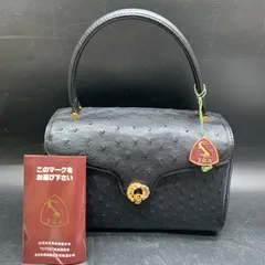 JRA タグ　オーストリッチ ハンドバッグ 黒 ブラック レザー ゴールド金具　レディースバッグ　ダチョウ革