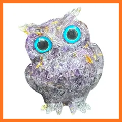 【新品】 オルゴナイト フクロウ 置物、天然石さざれ金箔入り、樹脂製、高さ5.8×幅4.8×奥行4cm、約100g、4種類から選択可能 (アメジスト) 1