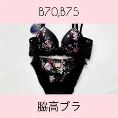 【タグ付新品未使用・送料込み】10467BK sanei サンエイ ブラショーツセット 脇高ブラ ブラック 花柄 プリント B70,B75