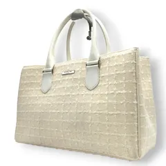 【美品】Samantha Vega サマンサベガ ハンドバッグ トートバッグ ワンショルダー 自立可 A4収納可 ツイード キャンバス レザー ホワイト アイボリー系 レディース フェミニン エレガント 上品 通勤通学 人気モデル クリーニング済み s33