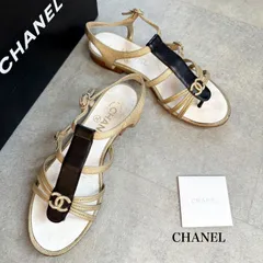 CHANEL シャネル ココマーク フラットサンダル レザー ストラップ ブラック ゴールド 36 C レディースシューズ 23cm L66