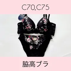 【タグ付新品未使用・送料込み】10467BK sanei サンエイ ブラショーツセット 脇高ブラ ブラック 花柄 プリント C70,C75