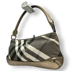【良品】バーバリー BURBERRY ハンドバッグ ワンショルダー アクセサリーポーチ ノバチェック キャンバス レザー シャンパンゴールド 黒 ラメ メタリック パーティー フォーマル 軽量 レディース 鞄 カバン s10