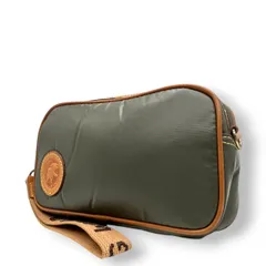 【美品】ハンティングワールド HUNTING WORLD セカンドバッグ クラッチバッグ ポーチ ナイロン レザー カーキ グリーン 茶色 ロゴ ストラップ付き 軽量 丈夫 トラベル 旅行 メンズ 紳士 鞄 カバン s9