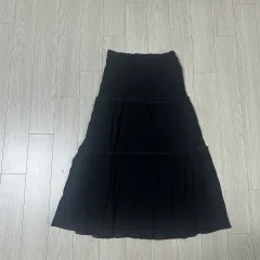 黒色 ティアード ロング スカート (ウエストゴム)