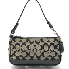 良品 COACH コーチ シグネチャー キャンバス レザー ミニ ポーチ ハンド ショルダー バッグ レディース ファッション ブラック 鞄 k7331