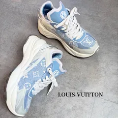 美品 希少 LOUIS VUITTON ルイヴィトン ラン55 モノグラム デニムスニーカー 厚底 LV 351/2 レディースシューズ 22.5cm 日本完売モデル 水色 白