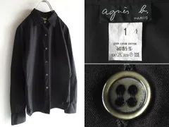 希少 90sビンテージ agnes b. アニエスベー コットン レギュラーカラーシャツ ブラウス 1 黒 ブラック 日本製