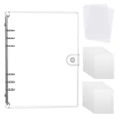 【送料無料】A5サイズ シール帳 バインダー 透明 6穴 シール台紙20枚付き＋シールPP専用台紙×2枚 手帳 シール収納 大きいサイズ コラージュノート 推し活 女の子 オリジナル作成 クリアタイプ (シルバー)