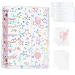 【送料無料】星柄バインダー シール手帳 ミニ 【バインダー×1個 リフィル×20枚 チャック付きポケット×2枚 下敷き×2枚】 (ピンク, A7)