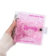 yowodana シール帳 透明 【2026·新登場！夢幻の水紋】M5サイズ 3穴 シール バインダー シールバインダー 手帳 コラージュノート アクスタファイル プリクラ帳 小物整理 男女兼用 ギフトにも最適(リフィル20枚セット) (カラー) (ピンクハー