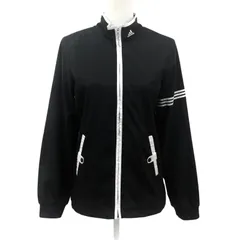 　adidas フロントジップウインドブレーカー 黒×白 メッシュ裏地 撥水 軽量 サイドポケット サイズL【ZK69】