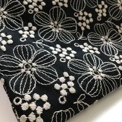 【即納】縦100cm×横95cm 刺繍生地　クロ　NO，280