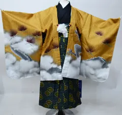 七五三 五歳 男児 羽織袴フルセット 着物 芥子色 龍柄 鷹 袴変更可能 お仕立て無料 祝着 5歳 五才 5才 男の子 NO43010
