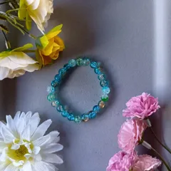 ハンドメイドビーズブレスレット／ブルー×グリーン×イエロー／16cm／ユニセックス