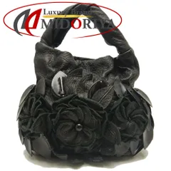 HIROKO KOSHINO ヒロコ コシノ ハンドバッグ フラワーモチーフ レザー ブラック レディース /253540【中古】