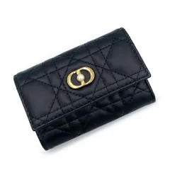 【未使用・保管品】ディオール DIOR ジョリー グリシーヌ 二つ折り 財布 カナージュ レザー 黒 カード コイン ケース S3102UNJB レディース 箱付 現行