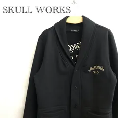 SKULL WORKS 刺繍入り ショールカーディガン 綿100％ XL ブラック メンズ ファッション