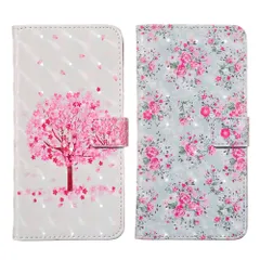 iPhone 12mini ケース カバー 手帳タイプ ホログラム イラスト アート フラワー レザー 合皮 マグネット開閉 カード収納 スタンド 桜の木 花柄