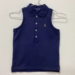 古着　美品　Ralph Lauren　ラルフローレン　ロゴ刺繍　鹿の子　ノースリーブポロシャツ　キッズ　140サイズ　クルーネック　混紡　ネイビー　紺色　アイコニック　ポニー