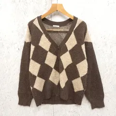 continuer de NICE CLAUP コンティニュエドナイスクラップ カーディガン ニット アーガイル柄 起毛 こなれ感  ブラウン Fサイズ ◇〇☆