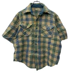 ～80s L.L.Bean 半袖 ネルシャツ S～ グリーン ブルー エルエルビーン ボタン 80年代 チェック柄 胸ポケット 春秋物 a802-5062