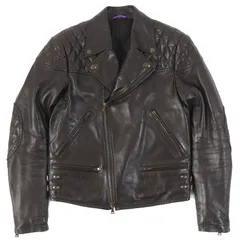 美品△Paul Smith COLLECTION ポールスミスコレクション 羊革 ラムレザー エルボーパッチ 中綿入り ダブルライダース レザージャケット ダークブラウン M 正規品 メンズ