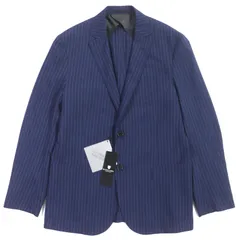 未使用品▼BLACK LABEL CRESTBRIDGE ブラックレーベル・クレストブリッジ 51D11-511-24 ストライプ 裏地チェック柄 本切羽 薄手 シングル テーラードジャケット ネイビー XL 正規品 メンズ